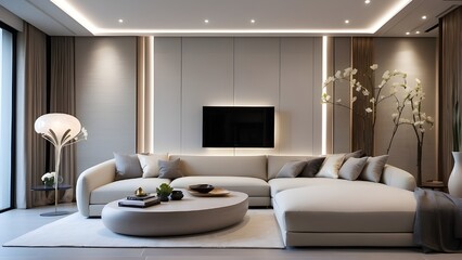 Fototapeta premium interior design lighting, embellishments, and the living room's walls. contemporary details and architecture