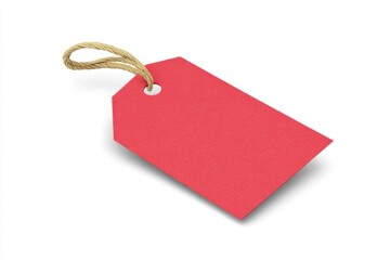 Blank Red Tag with String for Pricing or Labeling Items on a White Background