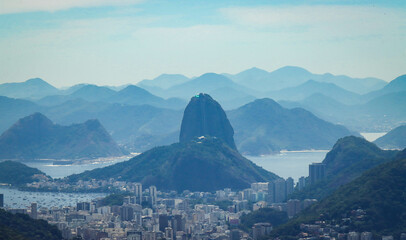 Rio de Janeiro, RJ, Brazil, 02/12/2025 - Sugar Loaf and Corcovado Mountains viewed from Mesa do Imperador, Emperor's Table, inside Tijuca Forest National Park