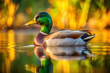 Serene Mallard Duck on Calm Pond Water, Nature Wildlife Photography