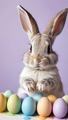 Cute Bunny with Easter Eggs Celebrating Spring Holiday Season
