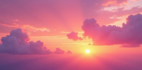 Fototapeta premium Soft clouds float across a warm pink sky with hues of orange and purple at sunset, orange hues, cloud formations, sunset