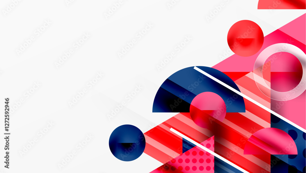 Poster Modern Abstract Design with Overlapping Transparent Triangles and Circles