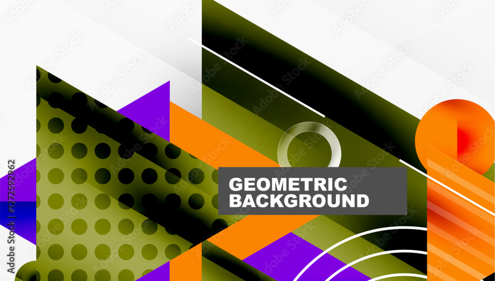 Poster Modern Abstract Design with Overlapping Transparent Triangles and Circles