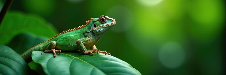 Fototapeta premium Iguane sur les feuilles du bas de un cocotier, cocotier, tropical