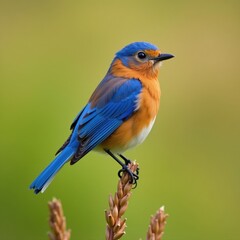 Fototapeta premium Close-up bluebird on brown stalk, meadow setting, close, closeup, stalk