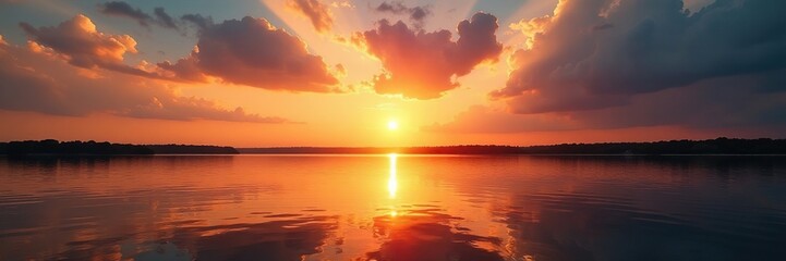 Fototapeta premium Il tramonto riflette sulla superficie tranquilla del Mississippi, sun, calm
