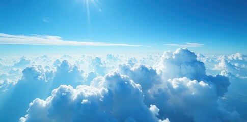 Fototapeta premium Deep blue expanse, scattered cirrus clouds, high altitude , day, light