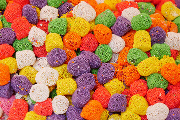 Colorful candy decorations create a vibrant assortment of treats