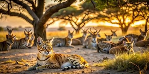 Serene Springbok & Cat Nap: A Candid Wildlife Moment Under Acacia Tree