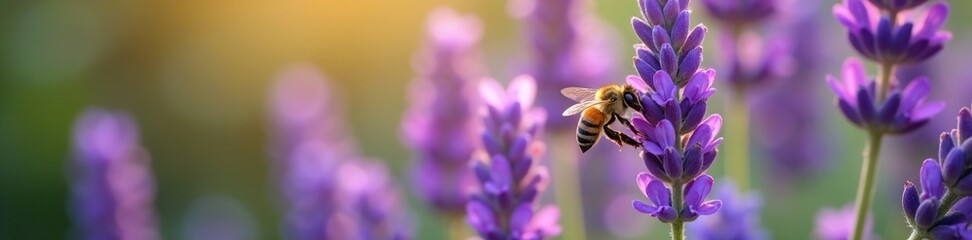 Bee collecting nectar from a colorful lavender bouquet, bees in bouquet, flowers, bouquets