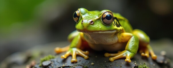 Naklejka premium Extreme macro, frog's distorted features, intense expression , extreme close-up, fauna, image