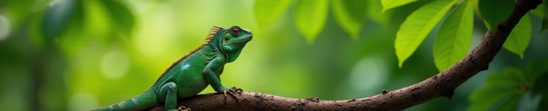 Iguane sur un branchage de cocotier avec laves fleuries, tree, green, guadeloupe