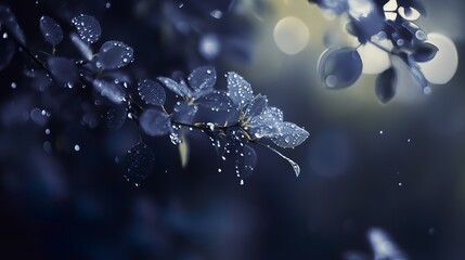Cool blue water droplets creating a mesmerizing and refreshing sight. Each droplet glistens with a deep blue hue