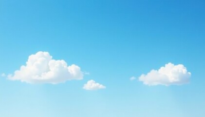 Soft blue sky with three puffy white clouds, serene atmosphere, blue, peaceful