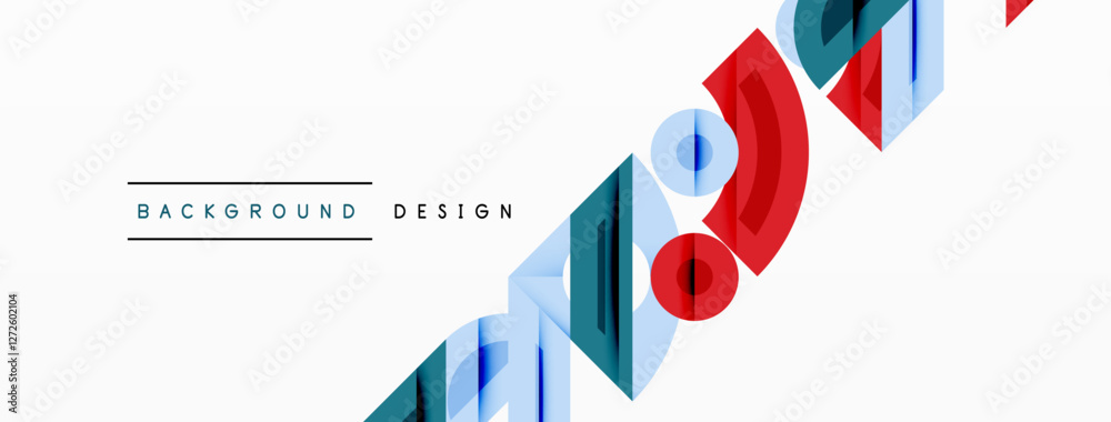 Poster Abstract geometric background with shapes, featuring circular and rounded elements. Bold contrast, smooth gradients, dynamic composition, futuristic style