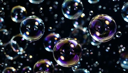 Naklejka premium Soap bubbles on a black background 