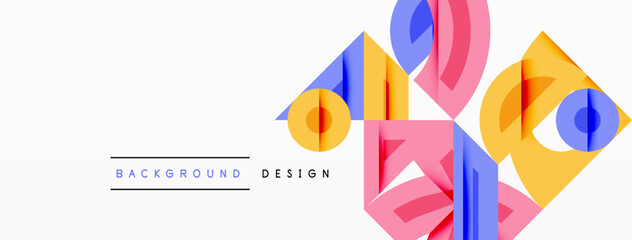 Abstract geometric background with shapes, featuring circular and rounded elements. Bold contrast, smooth gradients, dynamic composition, futuristic style