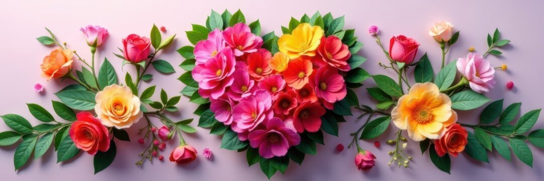 Rainbow of blooms, heart-shaped funeral wreath, roses, spring, death