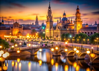 Obraz premium Sevilla Centro: Romantic Evening Bokeh, Spanish Architecture, Andalusian Charm