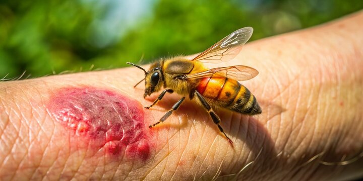 Severe Bee Sting Reaction: Swollen Arm with Visible Stinger