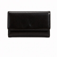 Black leather wallet isolated on white background front view