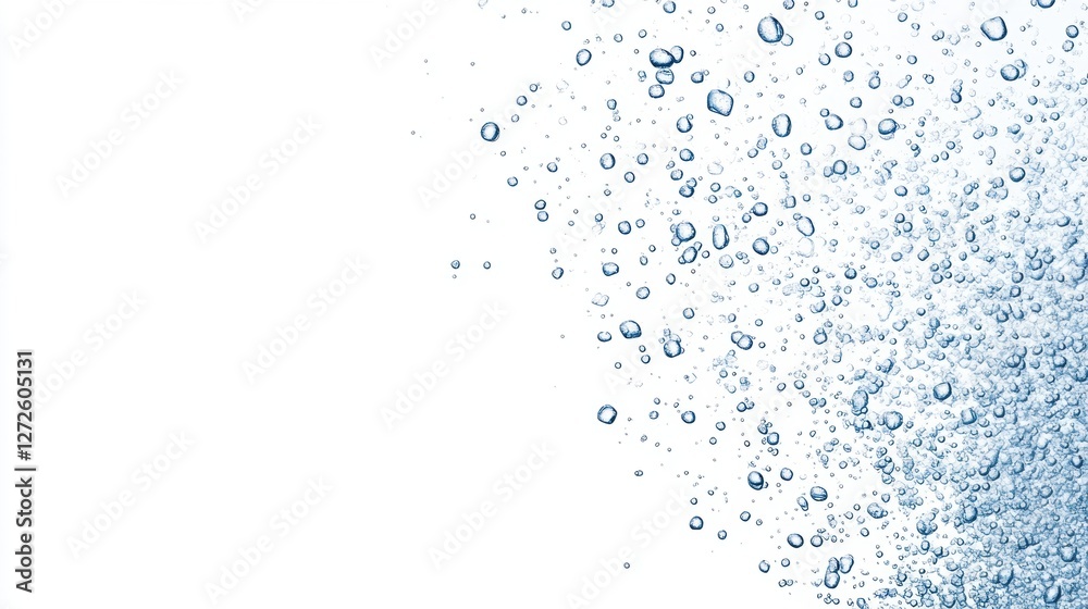 Wall mural dynamic splash of water bubbles on a blue background with fluid movement and texture