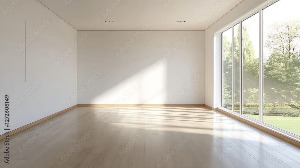 Aufkleber bright and spacious empty room with large windows showcasing beautiful natural light : generative ai