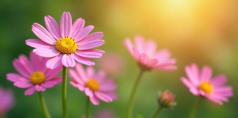 Obraz premium Soft focus on isolated pink chamomile flowers, isolated, chamomile