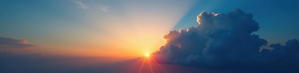 Fototapeta premium Dark cloud obscures the bright blue sky at sunset, atmosphere, sky