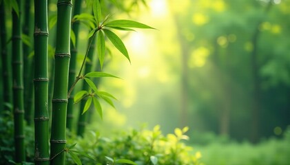 Soft bamboo stalks sway gently in morning breeze, landscape, bamboo