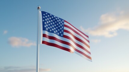 Fototapeta premium American flag waving in clear sky