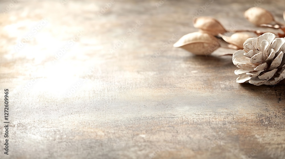 Poster Rustic wooden background with pine cone and decorative elements creating calm and natural mood for design : Generative AI