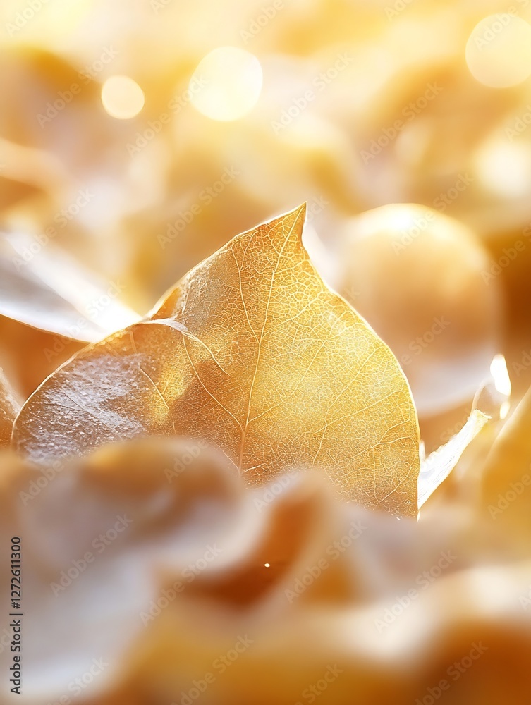 Aufkleber close-up of soft golden leaves capturing warm sunlight for autumn vibes : generative ai