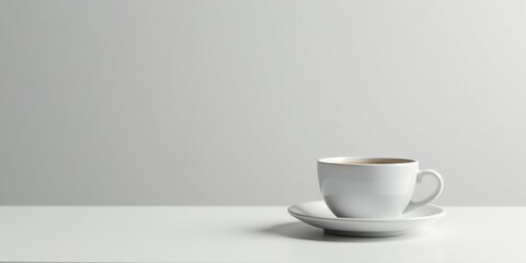 Fototapeta premium A Simple Cup of Coffee on a Plain White Surface Against a Light Gray Background