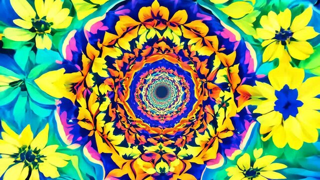 Groovy Retro Flower Tunnel: Colorful Abstract Background Loop in 70s Style