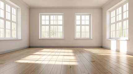 Obraz premium Empty and Bright Room with Large Windows Showing Natural Light and Minimalistic Design : Generative AI