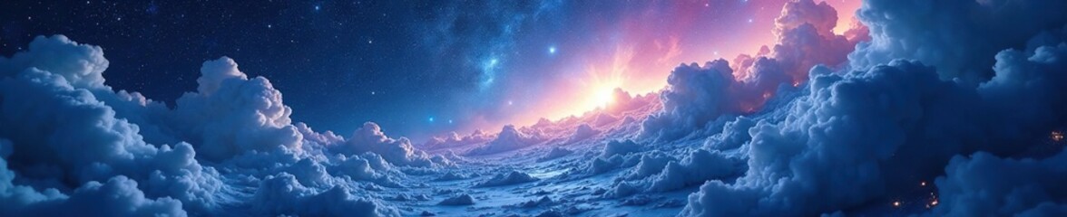 Icy storm swirls within starry nebula expanse, stellar, cloudy, space