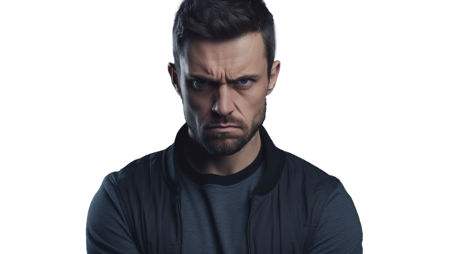 Mad Man Looking Intensely – Upset Expression, Isolated PNG
