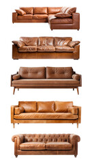 Fototapeta premium Leather sofa png element set, transparent background