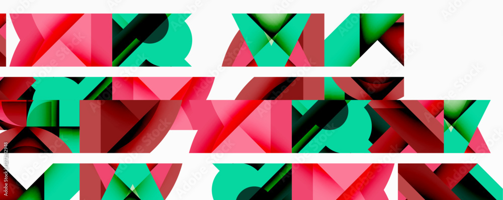 Aufkleber Circles, semi circles, squares and round triangles. Geometric mosaic style pattern abstract background for wallpaper, banner, backdrop, card, book Illustration, landing page