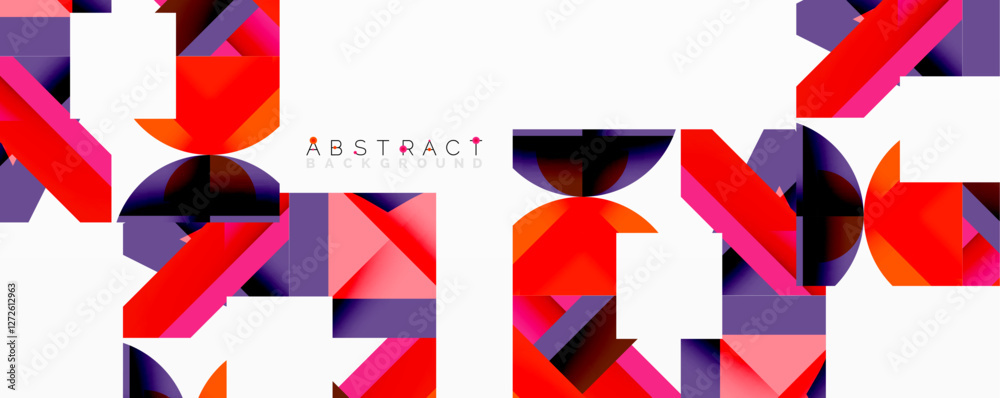 Poster Circles, semi circles, squares and round triangles. Geometric mosaic style pattern abstract background for wallpaper, banner, backdrop, card, book Illustration, landing page