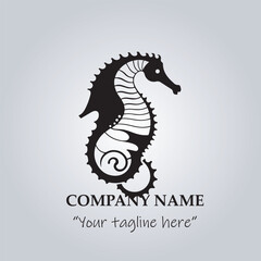 Sea horse logo company black and white vector illustration