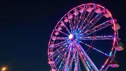 Ferris wheel lights at night with colorful balloons, glow, balloons
