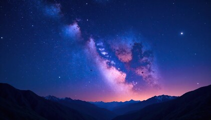 Star-filled evening sky in deep blues and purples, starry night, nebula