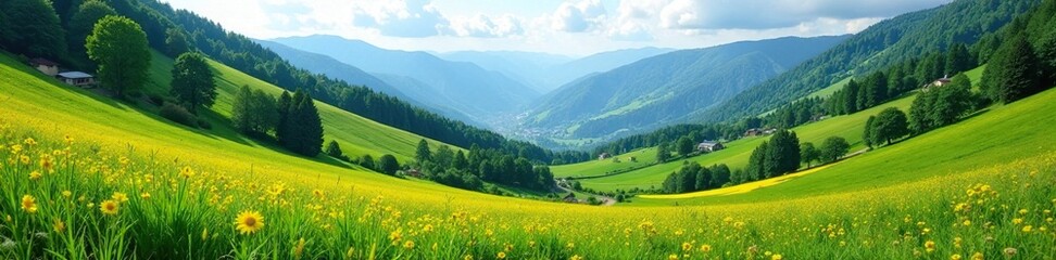 Obraz premium Farm in mountainous terrain with crops and trees, farm, farmland, foliage