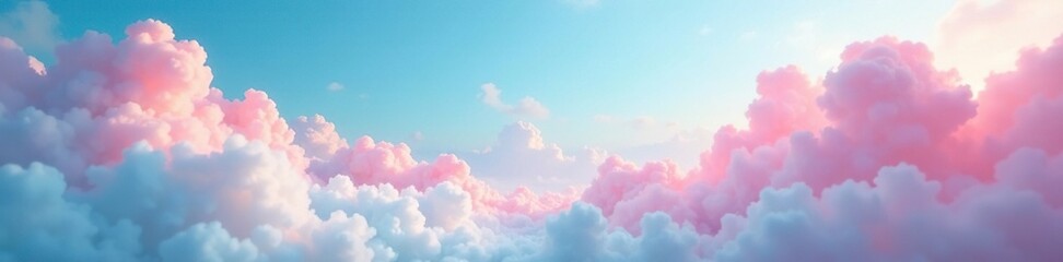 Soft blue mist swirls amidst pink cloud formations, nostalgic, retro, floral