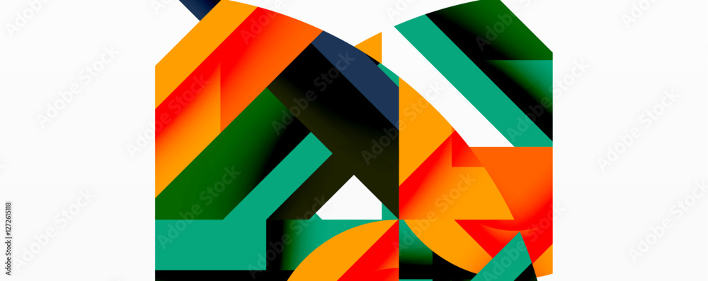 Poster Circles, semi circles, squares and round triangles. Geometric mosaic style pattern abstract background for wallpaper, banner, backdrop, card, book Illustration, landing page