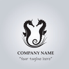 Sea horse logo company black and white vector illustration