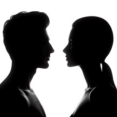 Silhouette of a couple, a romantic moment, Man and woman silhouette face to face isolated PNG